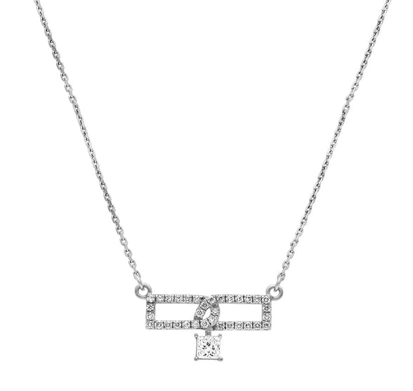 Princess & Round Diamond White Gold Necklace