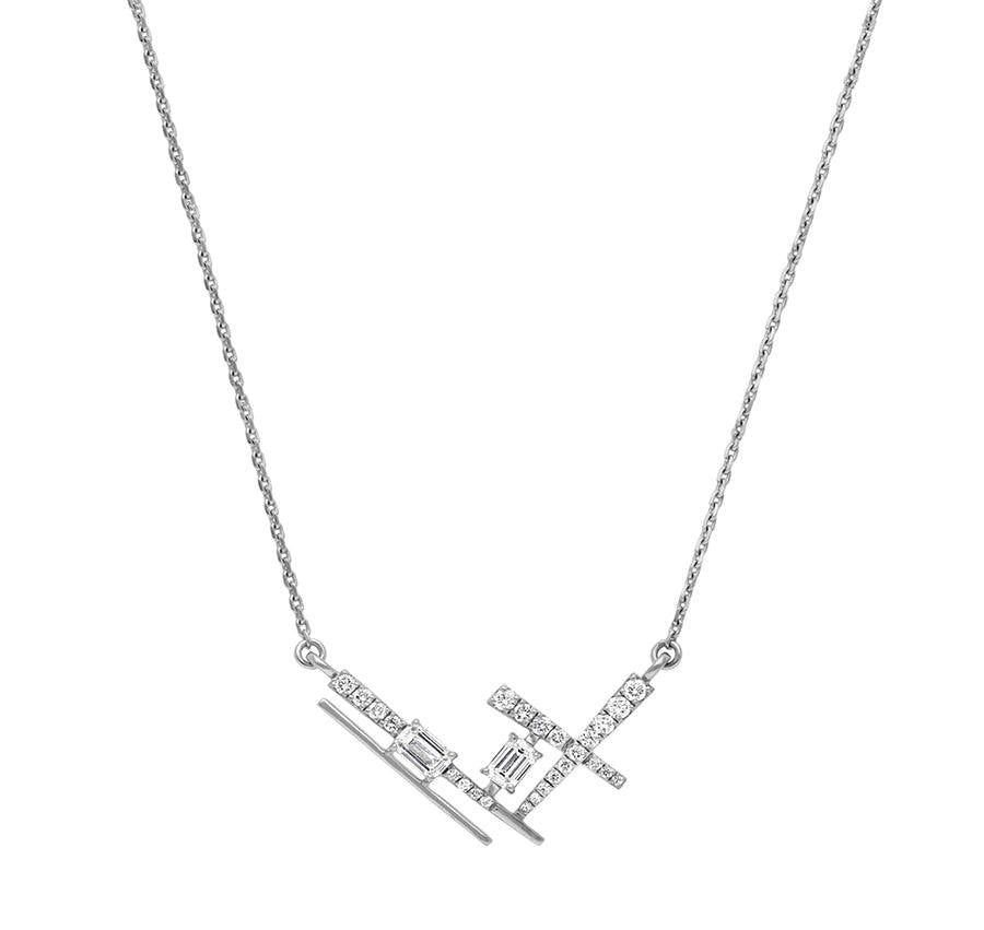 Emerald Cut Diamond Setting White gold Necklace