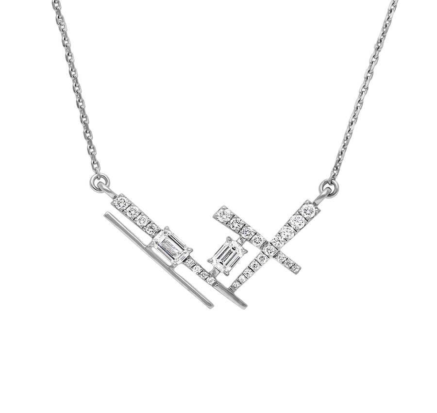 Emerald Cut Diamond Setting White gold Necklace