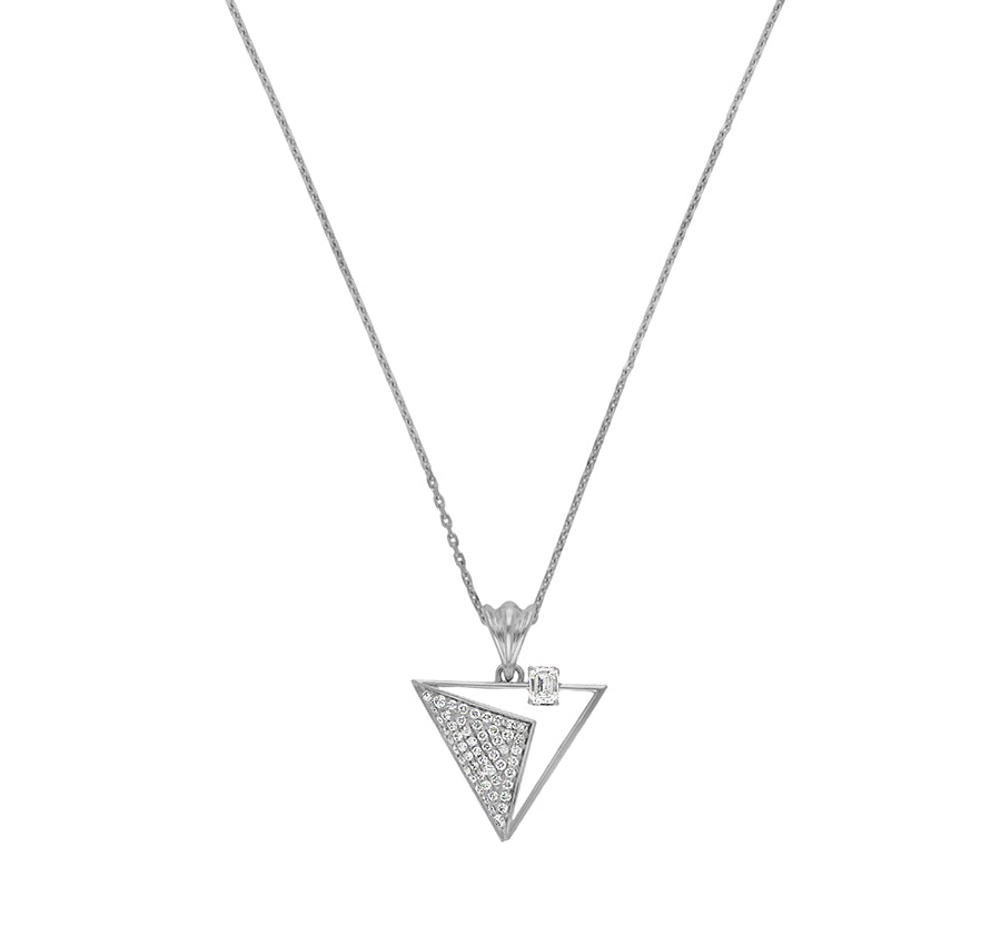 Комплект ожерелья из белого золота с бриллиантами круглой и изумрудной огранки треугольной формы 