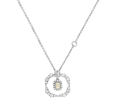 Octagon Shape Emerald & Round Diamond White Gold Necklace Set