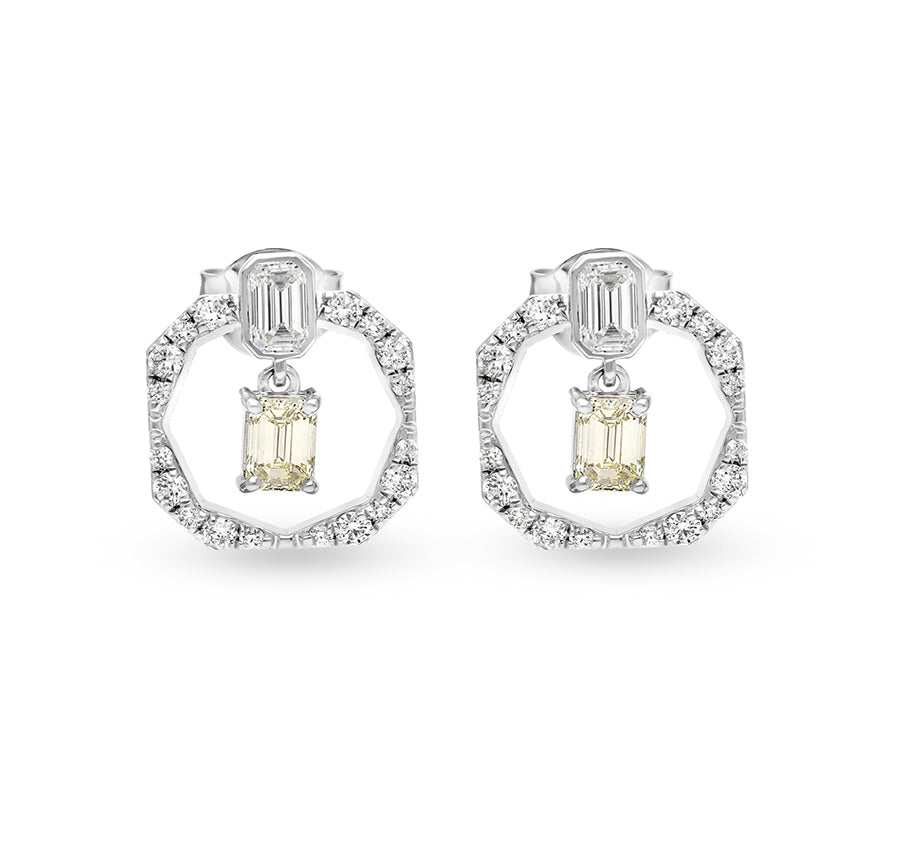 Octagon Shape Emerald & Round Diamond White Gold Necklace Set