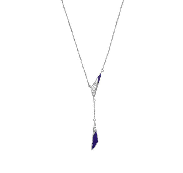 Obtuse Triangle Shape Dark Blue lapis & Round Diamond Necklace