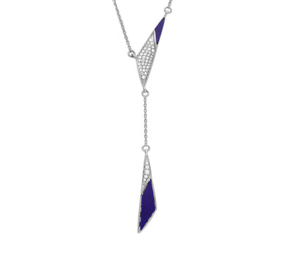 Ожерелье с темно-синим лазуритом и круглым бриллиантом в форме тупого треугольника 