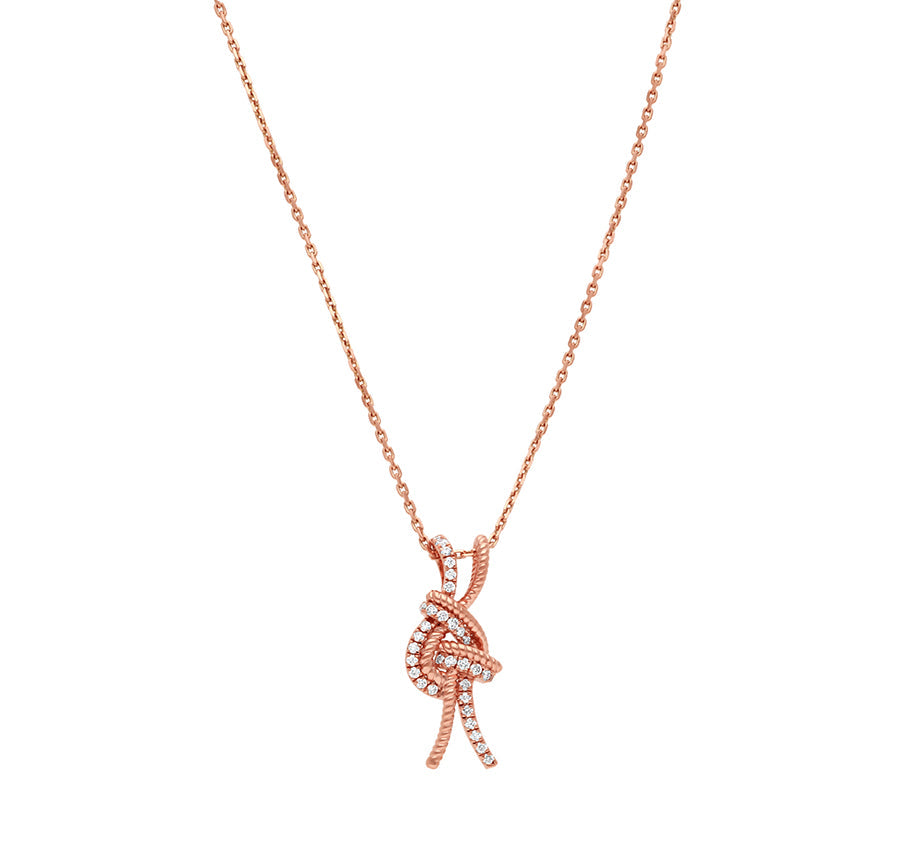 Knot Shape & Round Diamond Rose Gold Necklace Set