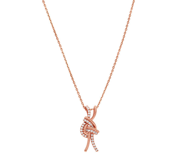 Knot Shape & Round Diamond Rose Gold Necklace Set