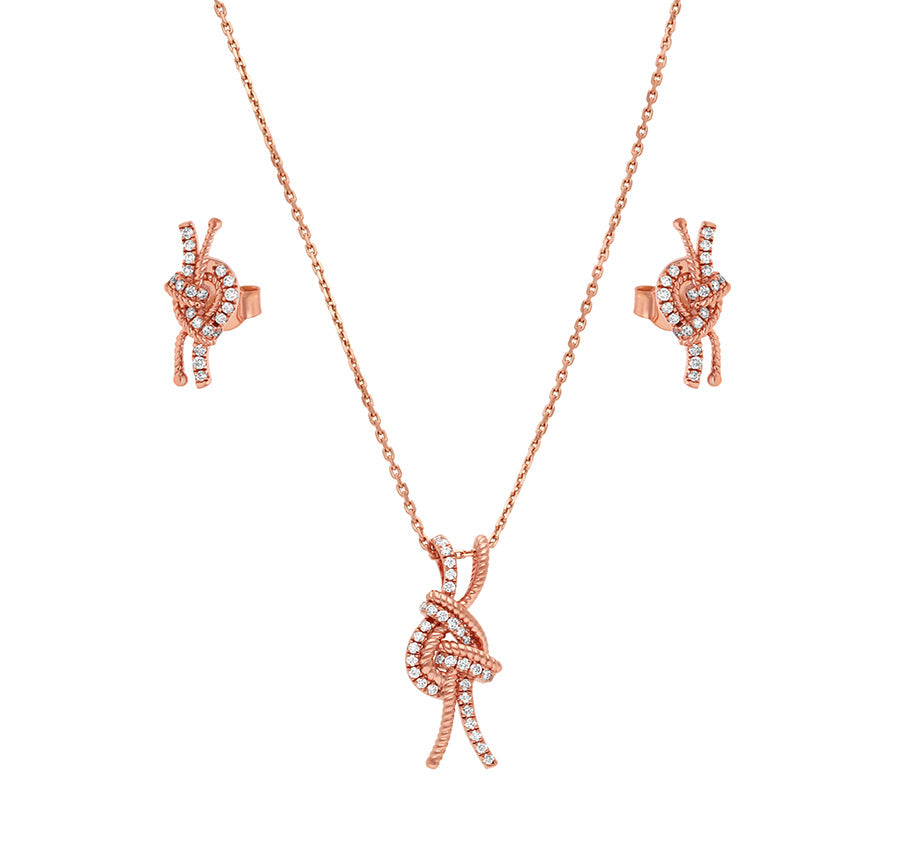 Комплект ожерелья из розового золота в форме узла и круглого бриллианта 