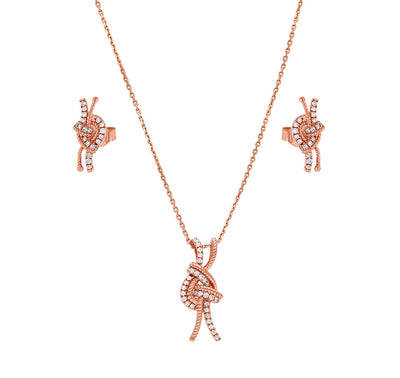 Knot Shape & Round Diamond Rose Gold Necklace Set