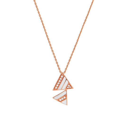 Divkāršs trīsstūris ar baltu emalju rozā zelta kaklarotas komplekts 