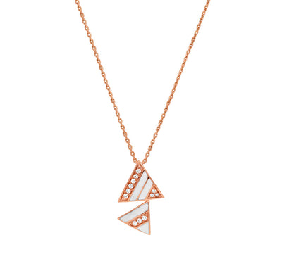 Dual Triangle With White Enamel Rose Gold Necklace Set