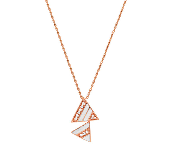 Dual Triangle With White Enamel Rose Gold Necklace Set