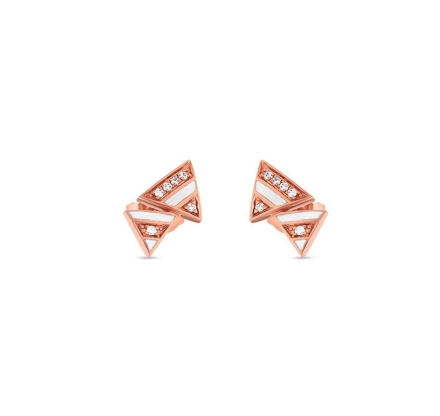 Dual Triangle With White Enamel Rose Gold Necklace Set