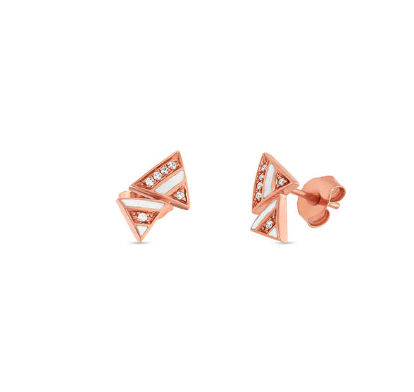 Комплект ожерелья из розового золота с двойным треугольником и белой эмалью 