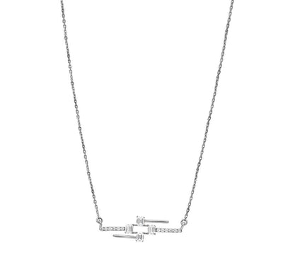 Round & Emerald Cut Diamond White Gold Dainty Necklace