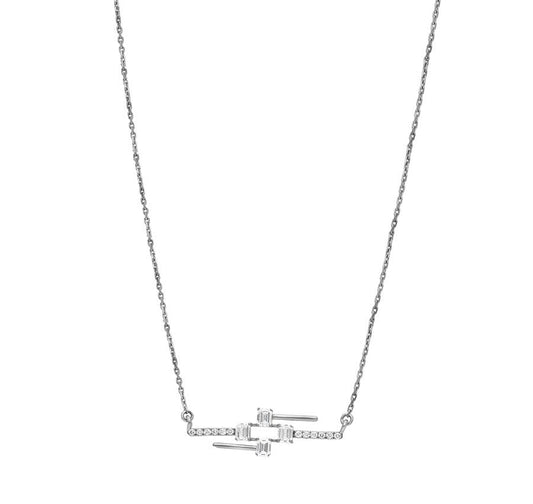 Round & Emerald Cut Diamond White Gold Dainty Necklace