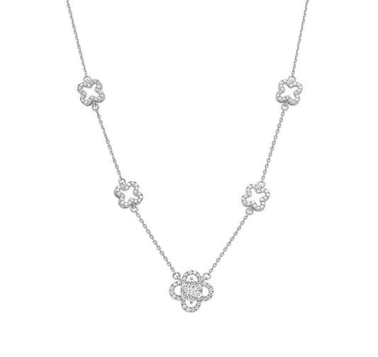 Clover Shape Round Diamond White Gold Necklaces