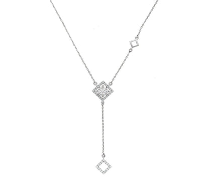 Rhombus Shape Round Diamond White Gold Necklaces