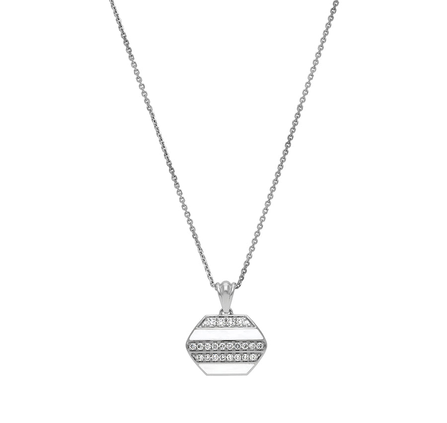 White Enamel Round Diamond White Gold Necklace Set