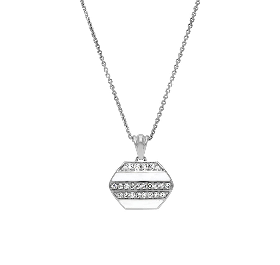 Комплект ожерелья из белого золота с белой эмалью и круглым бриллиантом 