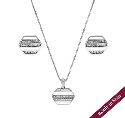 White Enamel Round Diamond White Gold Necklace Set