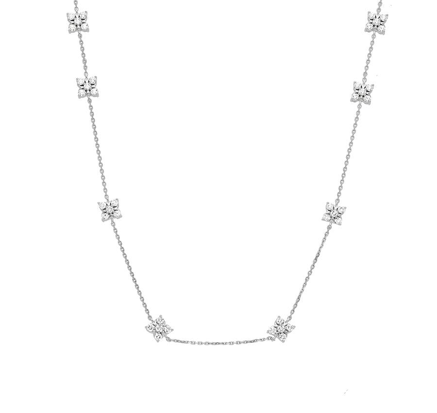 Cluster Setting White Gold Long Chain