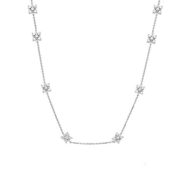 Cluster Setting White Gold Long Chain