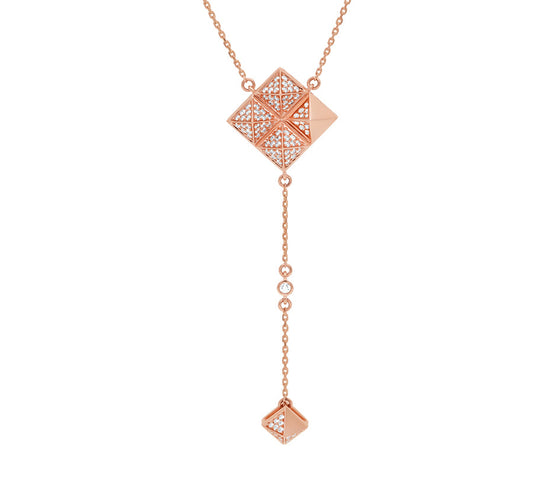 Комплект ожерелья из розового золота в форме ромба с круглым бриллиантом 