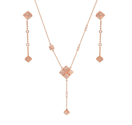 Комплект ожерелья из розового золота в форме ромба с круглым бриллиантом 