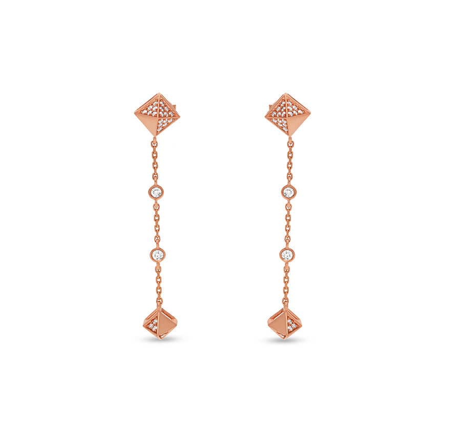 Rhombus Shape Pendant With Round Diamond Rose Gold Necklace Set