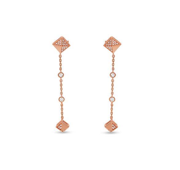 Rhombus Shape Pendant With Round Diamond Rose Gold Necklace Set