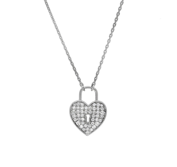 Комплект ожерелья из белого золота в форме замка в форме сердца с бриллиантом круглой огранки 