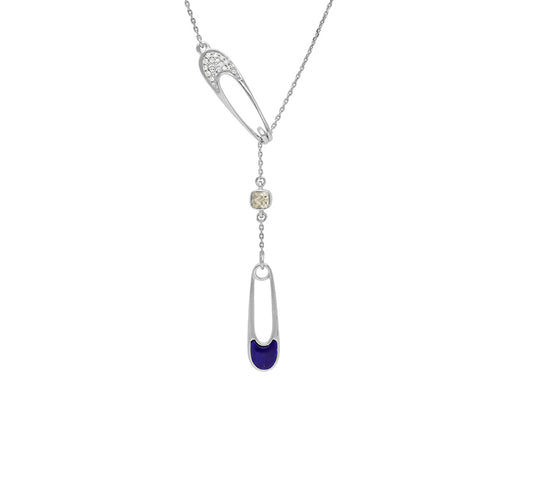 Темно-синее ожерелье из белого золота с бриллиантом огранки «подушка» в форме ляписа 