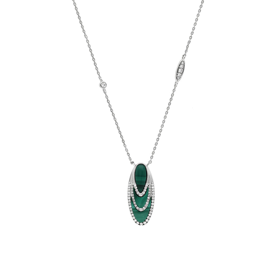 Oval Shape Green Malachite White Gold Diamond Necklace Set