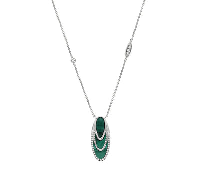 Oval Shape Green Malachite White Gold Diamond Necklace Set