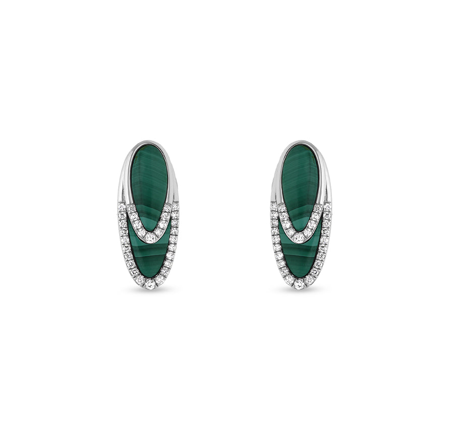 Oval Shape Green Malachite White Gold Diamond Necklace Set