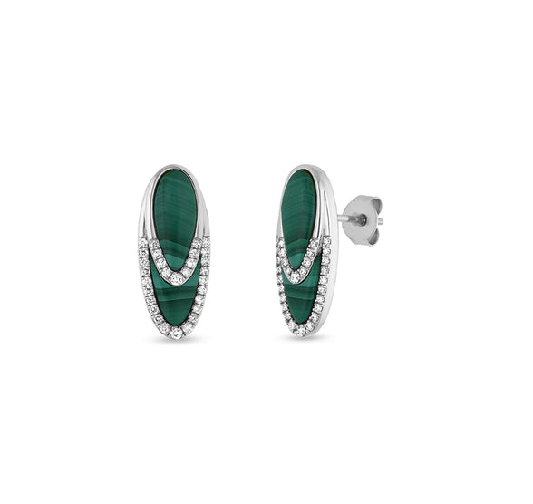 Комплект ожерелья овальной формы с зеленым малахитом и белым золотом с бриллиантами 
