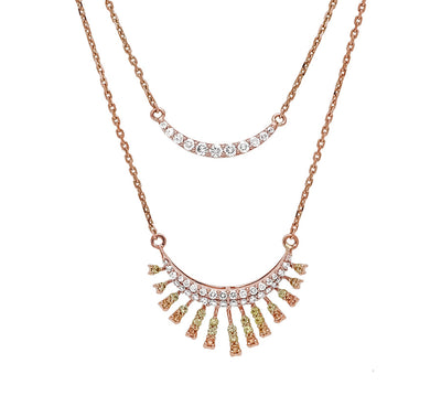 Ожерелье из розового золота с двойной нитью круглого желтого и оранжевого сапфира и бриллиантами 