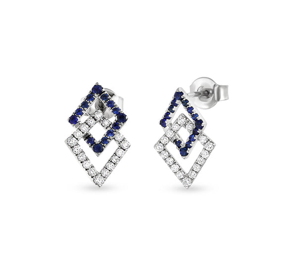 Sparky Rhombus Round & Blue Diamond White Gold Necklace Set