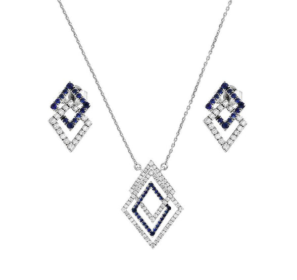 Sparky Rhombus Round & Blue Diamond White Gold Necklace