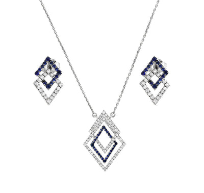 Sparky Rhombus Round & Blue Diamond White Gold kaklarotas komplekts 
