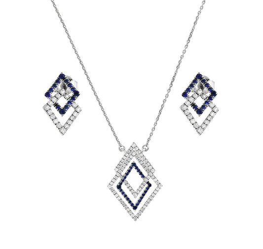 Sparky Rhombus Round & Blue Diamond White Gold kaklarotas komplekts 