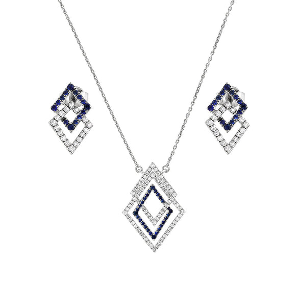 Sparky Rhombus Round &amp; Blue Diamond White Gold kaklarotas komplekts 