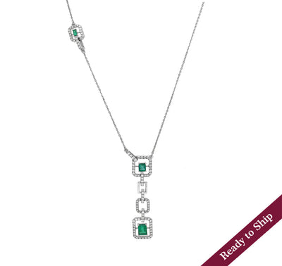 Green Emerald Cut Diamond White Gold Necklace