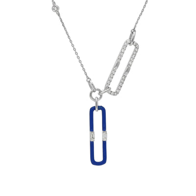 Ожерелье в форме клипсы с темно-синей эмалью в центре, изумрудным бриллиантом и белым золотом 