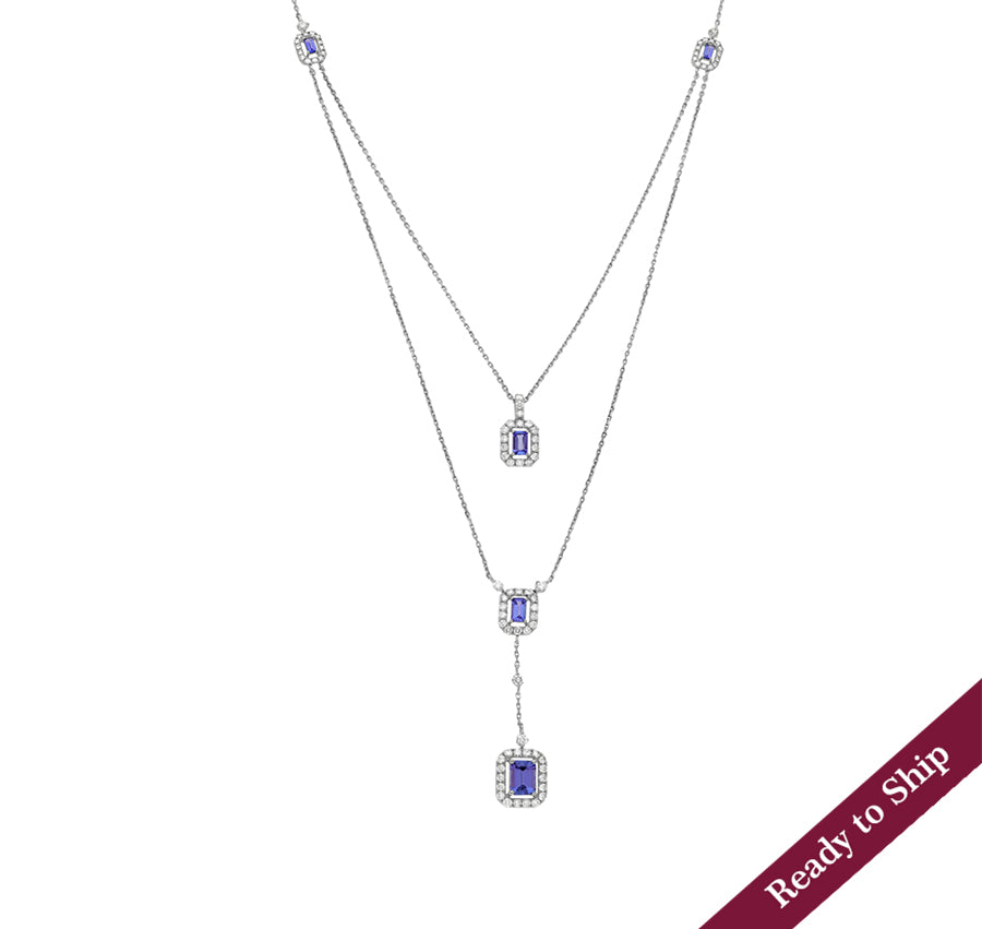 Emerald Tanzanite Blue Diamond White Gold Necklace