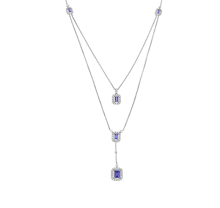 Emerald Tanzanite Blue Diamond White Gold Necklace