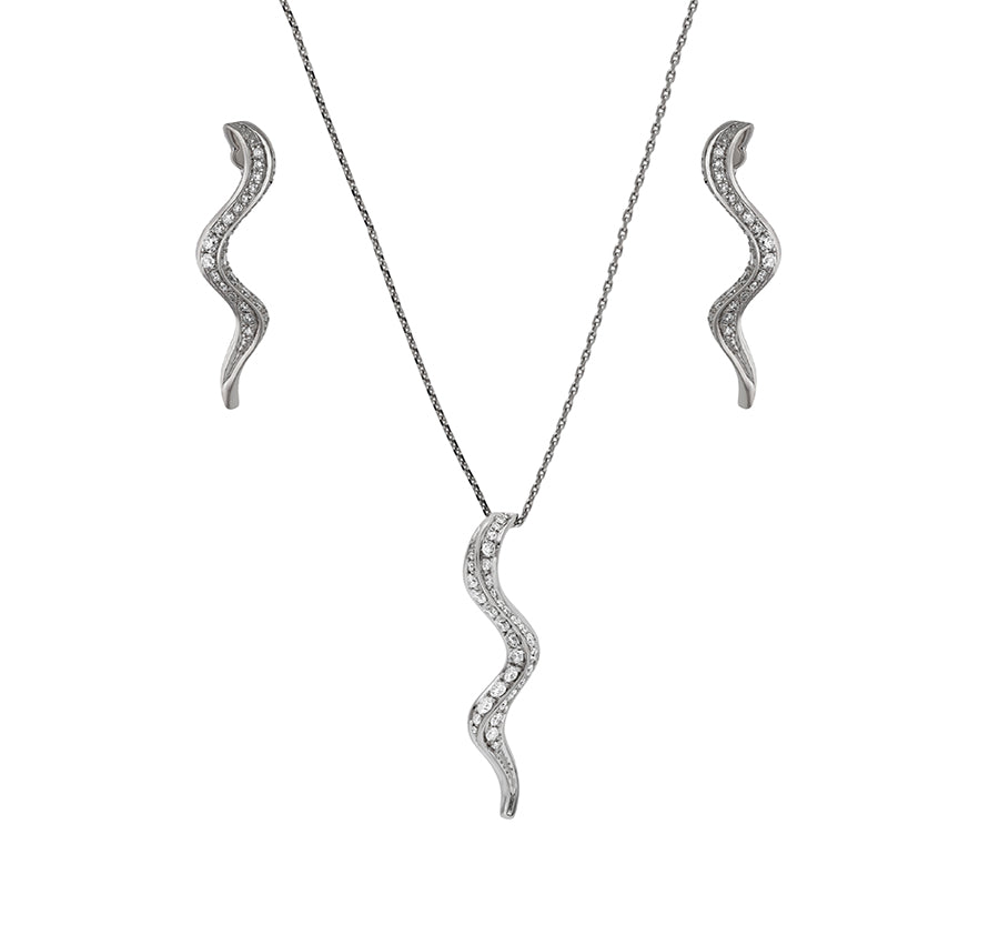 Комплект ожерелья из белого золота с круглыми натуральными бриллиантами в форме змеи из белого золота 