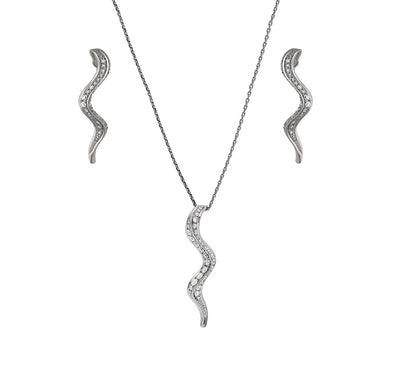 Dainty Serpent Round Natural Diamond White Gold Necklace Set