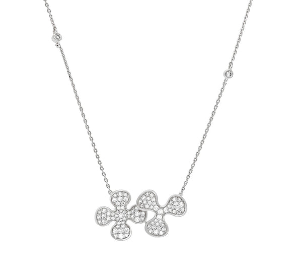 Clover Clubs Shape Round Natural Diamond With Bezel And Prong Set Necklace Set Set