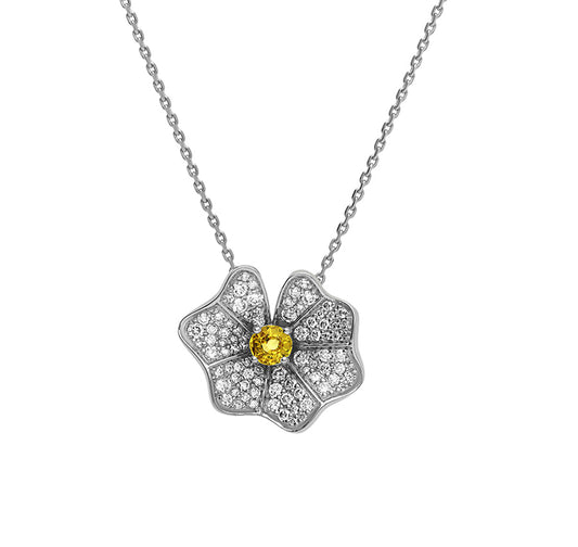 Yellow Sapphire With Round Natural Diamond White Gold Necklace Set